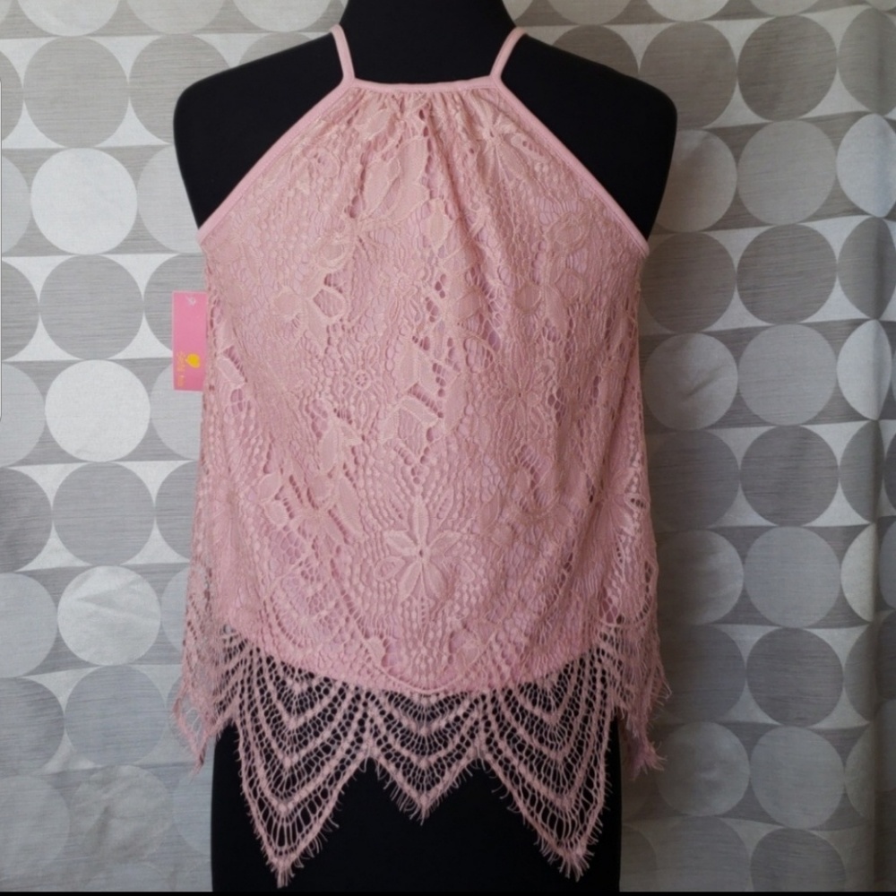 NWT social teen size small pink halter lace top